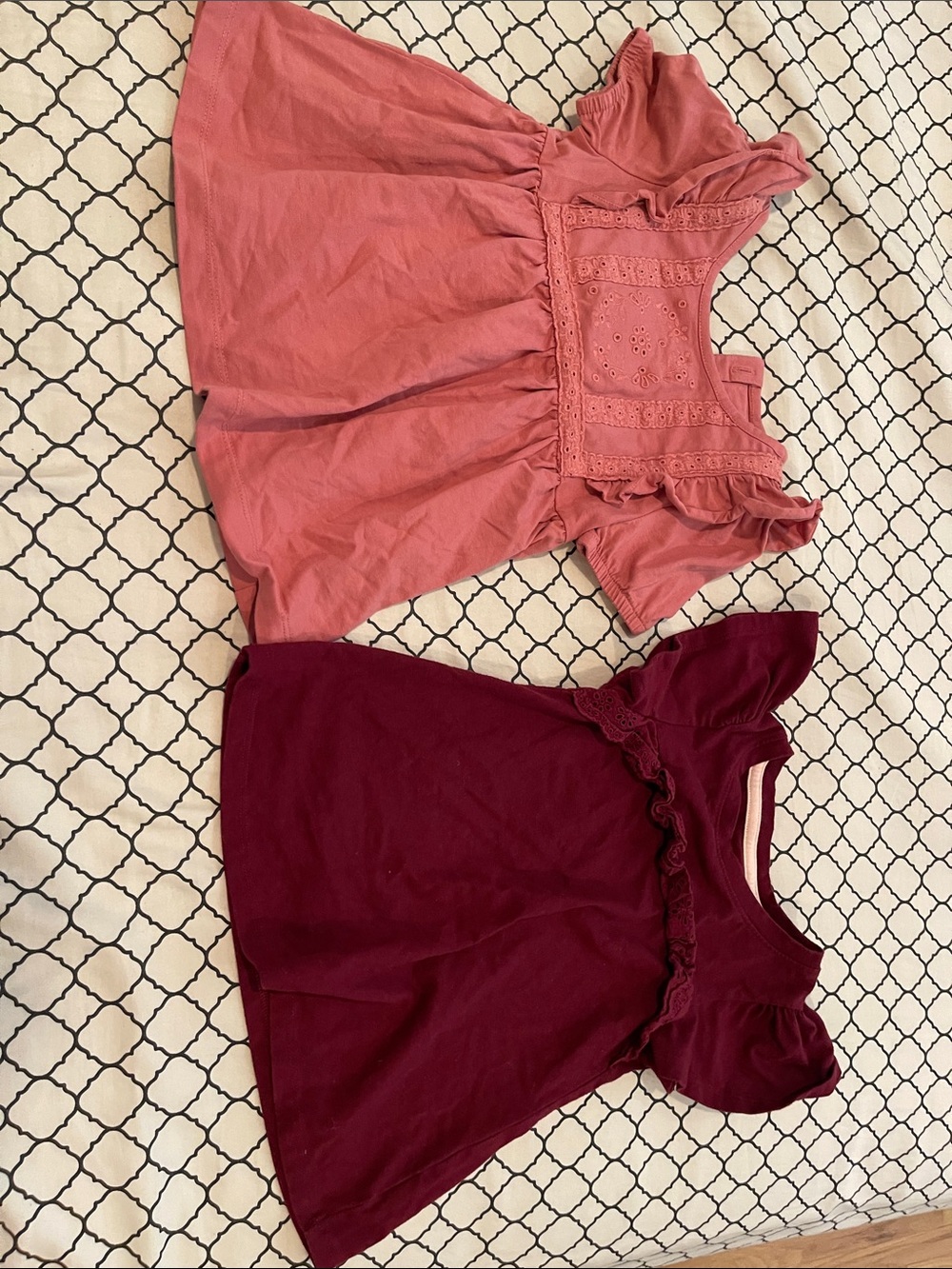 Girls' Pink & Burgundy Cotton Dresses - Flutter Sleeve Styles